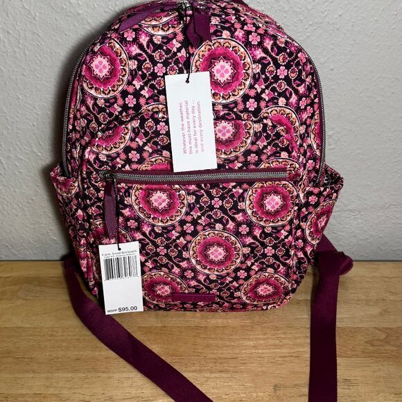 Share Vera Bradley Small Backpack in Performance Twill Raspberry Medallion NWT - Picture 1 of 13